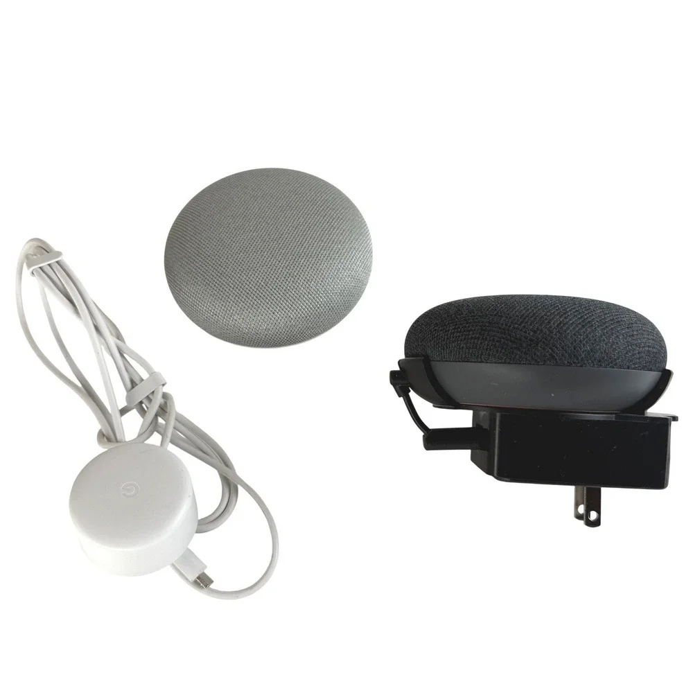 Google Home Mini Lot of 2 Smart Speakers Chalk Charcoal Wall Mount Charger